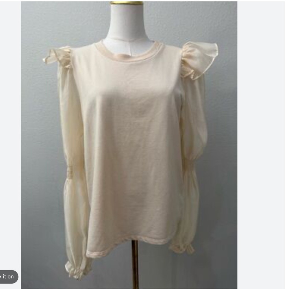 Anthropologie Womens Organza Sleeve Knit Top Blouse Romantic Cottage Renfaire M
